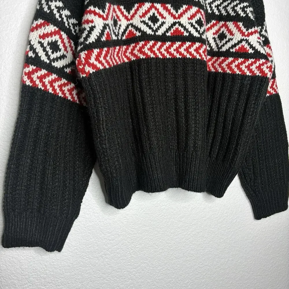 Sanctuary Intarsia Black Red and White Fair Isle Sweater M NWT